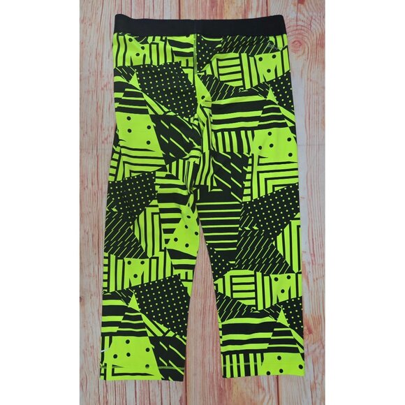 Nike Pro Compression Capri Leggings Large Yellow & Black Geometric Print - Picture 2 of 7